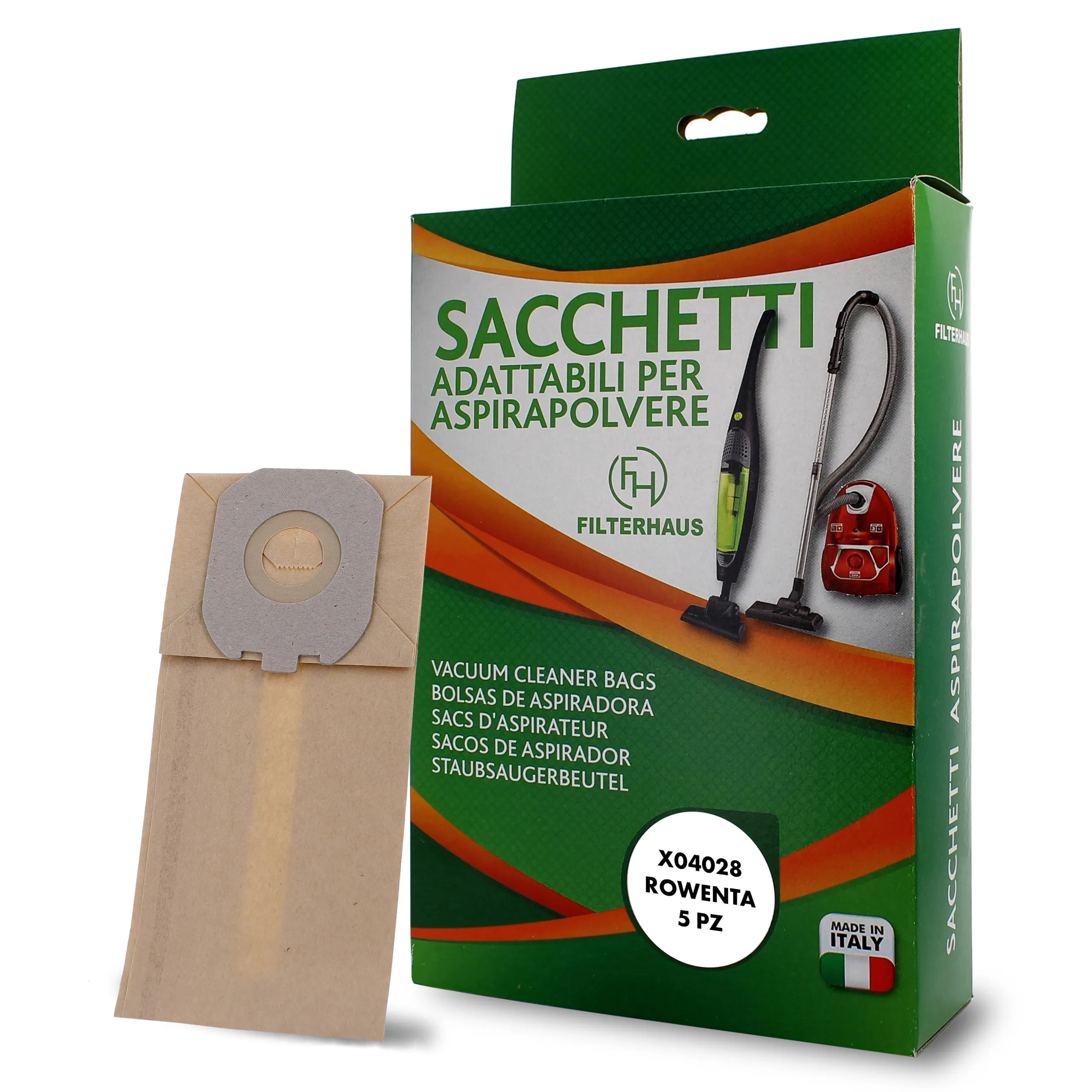 5 Sacchetti Scopa in carta Rowenta SlimLine ZR002 Comfort Line RH 74031A 712IA