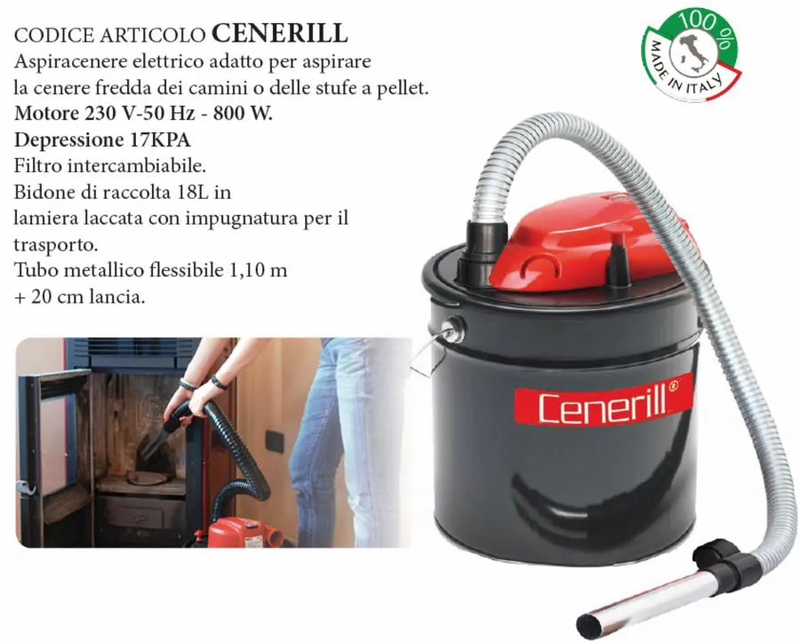 ASPIRACENERE ELETTRICO 800W 18lt Camini Stufe a Pellet e Stufe a Legna Aspirazione a Freddo