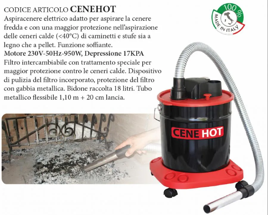 ASPIRACENERE ELETTRICO 950W Stufe a Pellet Caminetti e stufe a Legna - cenera Ca