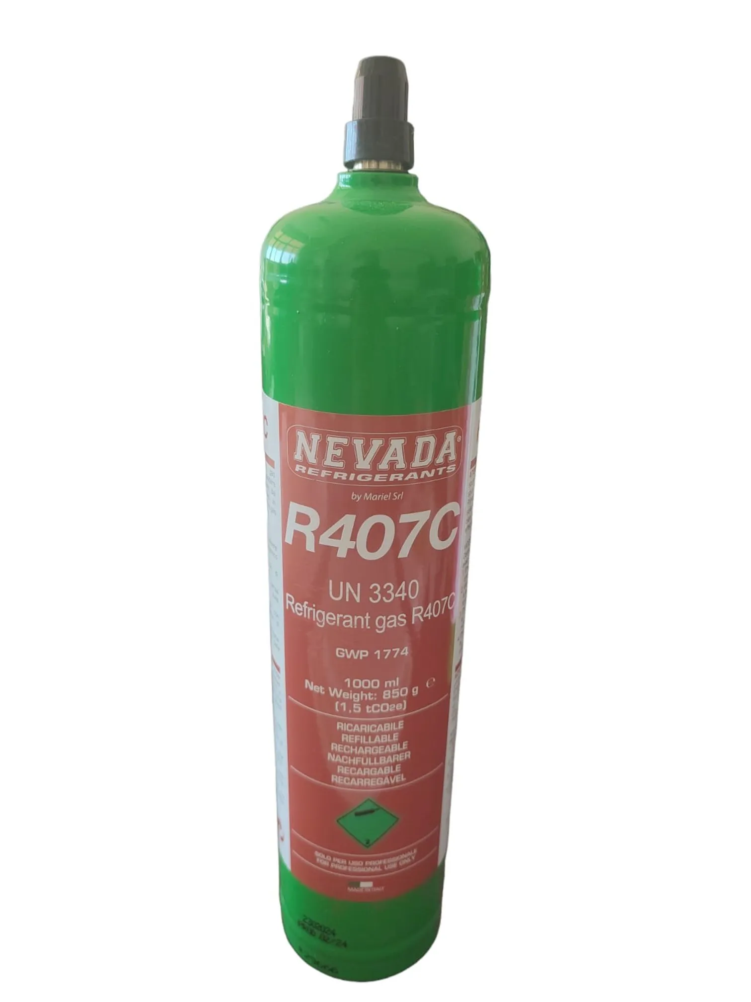 BOMBOLA gas REFRIGERANTE R407 DA 1 LT KG CLIMATIZZATORI MADE IN ITALY NEVADA