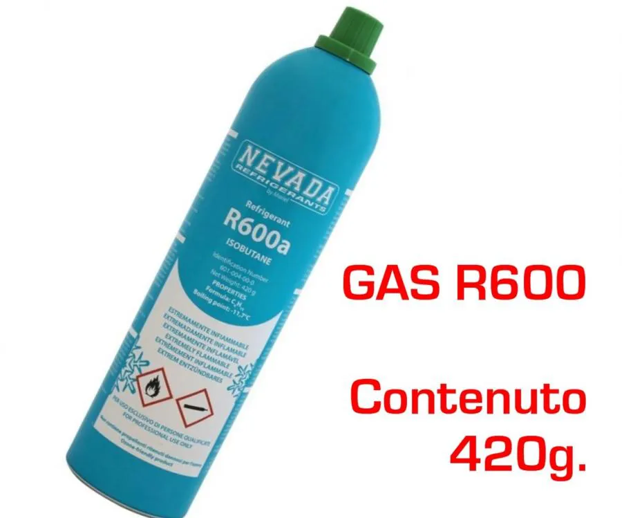 BOMBOLETTA BOMBOLA GAS FREON R600A R600 PER FRIGORIFERO DOMESTICO 420GR.