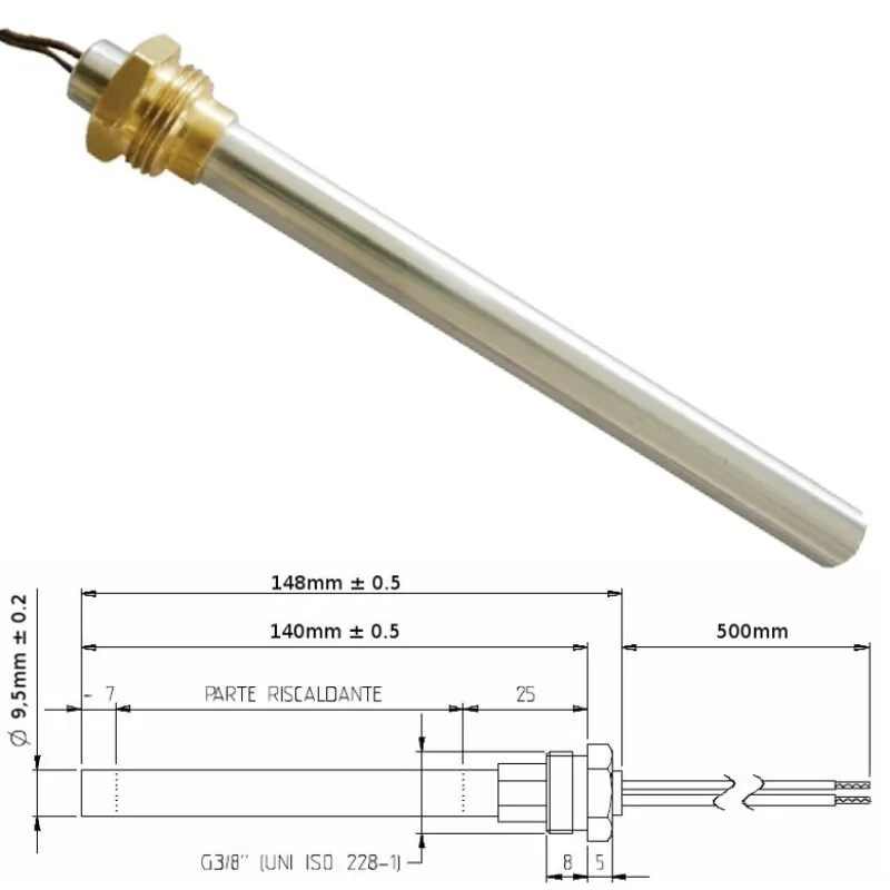 Candeletta Resistenza accensione stufe a pellet 3/8 GAS 350W 148mm MCZ RED