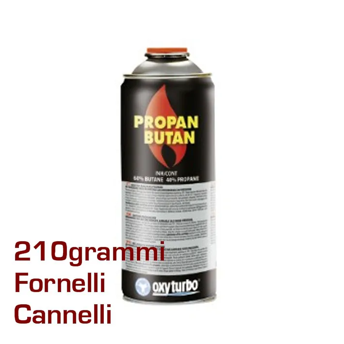 CARTUCCIA BOMBOLA BOMBOLETTA GAS PROPANO BUTANO 210 gr VALVOLA Cannello e Fornel