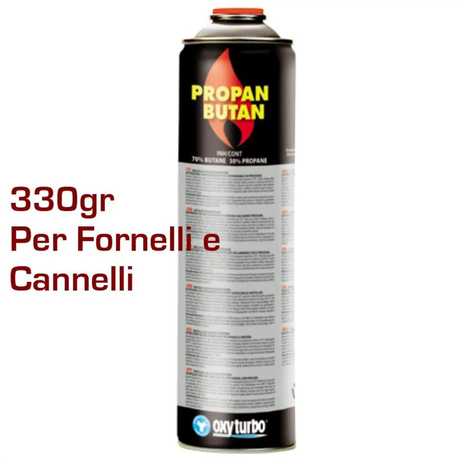 CARTUCCIA BOMBOLA BOMBOLETTA GAS PROPANO BUTANO 330 gr VALVOLA Cannello Fornelli
