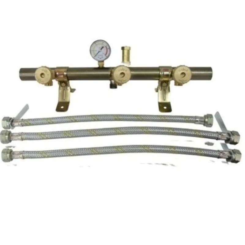 CENTRALINA 3 RUBINETTI CON VALVOLA MANOMETRO E FLESSIBILI GAS GPL