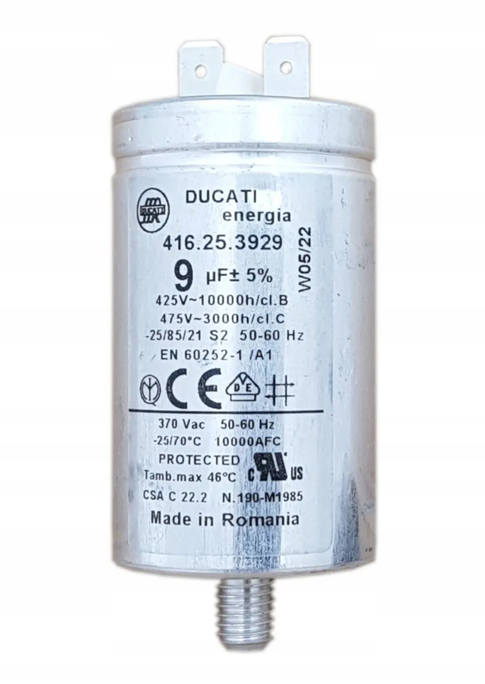 CONDENSATORE DUCATI 9MF 05 ASCIUGATRICE REX ELECTROLUX BEKO   VITE DADO