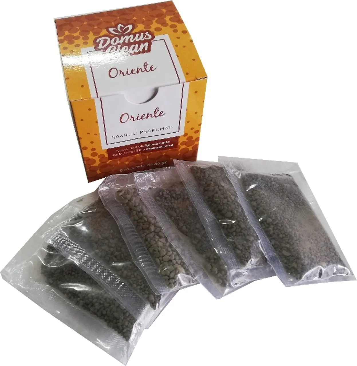 CONF 6 BUSTINE GRANULI CRISTALLI PROFUMATI PROFUMO D'ORIENTE PER ASPIRAPOLVERE