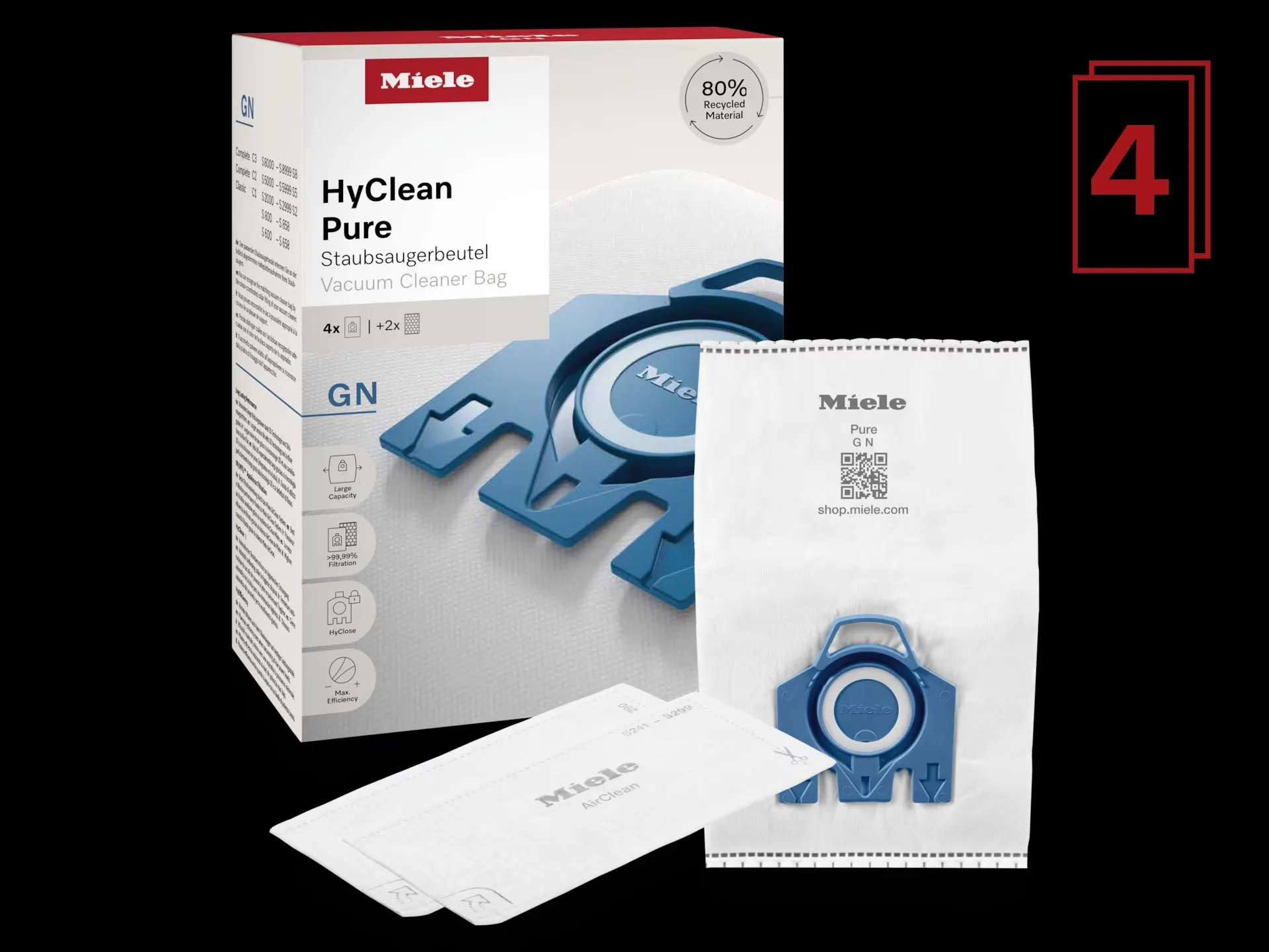 CONFEZIONE 4PZ SACCHETTI ASPIRAPOLVERE MIELE GN 09917730 MICROFIBRA HYCLEAN