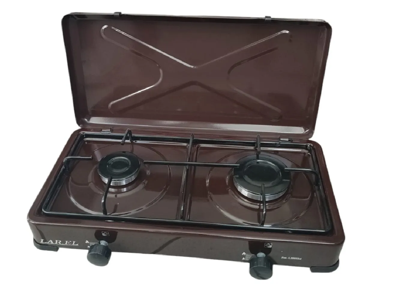 CUCININO FORNELLO 2 FUOCHI GAS MARRONE APPOGGIO CAMPEGGIO 47X34