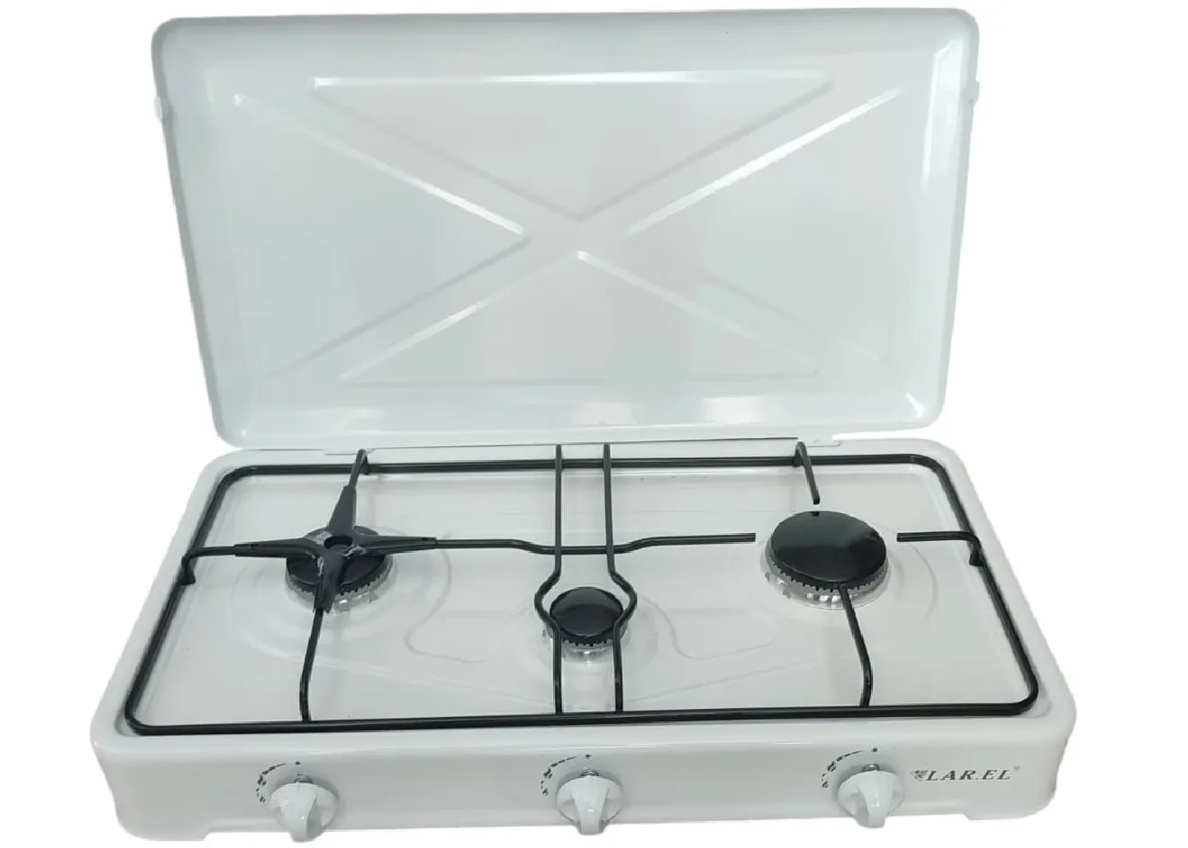 FORNELLO CUCININO A GAS 3 FUOCHI APPOGGIO CAMPEGGIO GAS GPL 60X34 LAREL