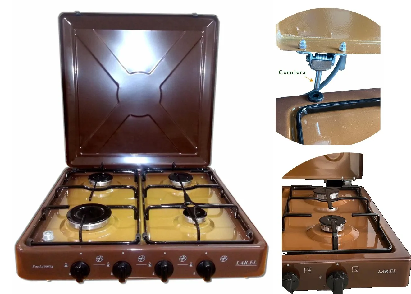 FORNELLO DA APPOGGIO 4 FUOCHI MARRONE SFUMATO CAMPEGGIO MULTIGAS PIEZO