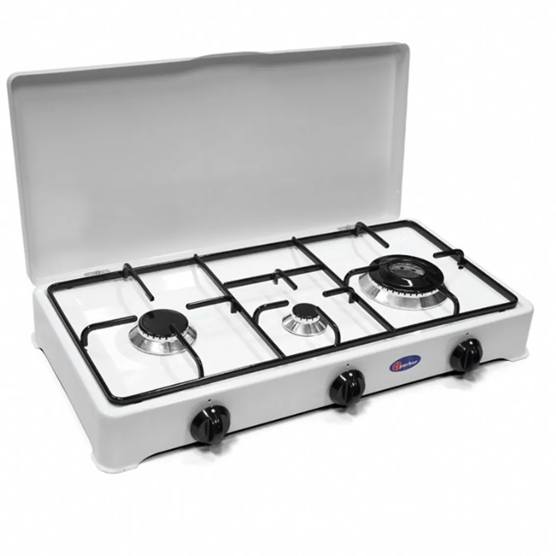 FORNELLO GAS GPL CAMPEGGIO 3 FUOCHI BRUCIATORE TRIPLA CORONA CM 58,5 PARKER