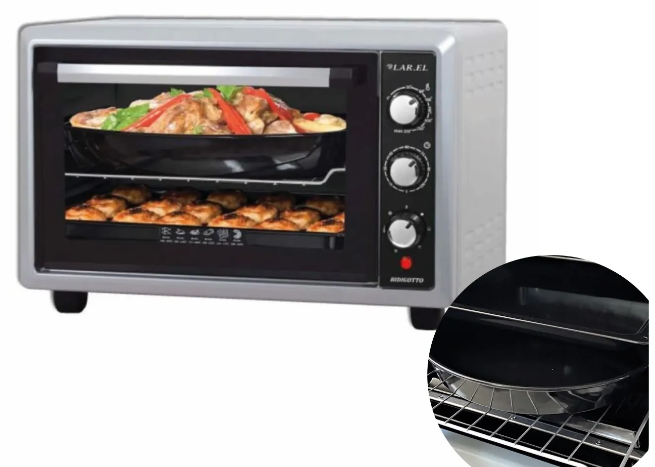 FORNETTO ELETTRICO 28L NERO SILVER 1300W GRILL VENTILATO 2 TEGLIE TIMER LUCE