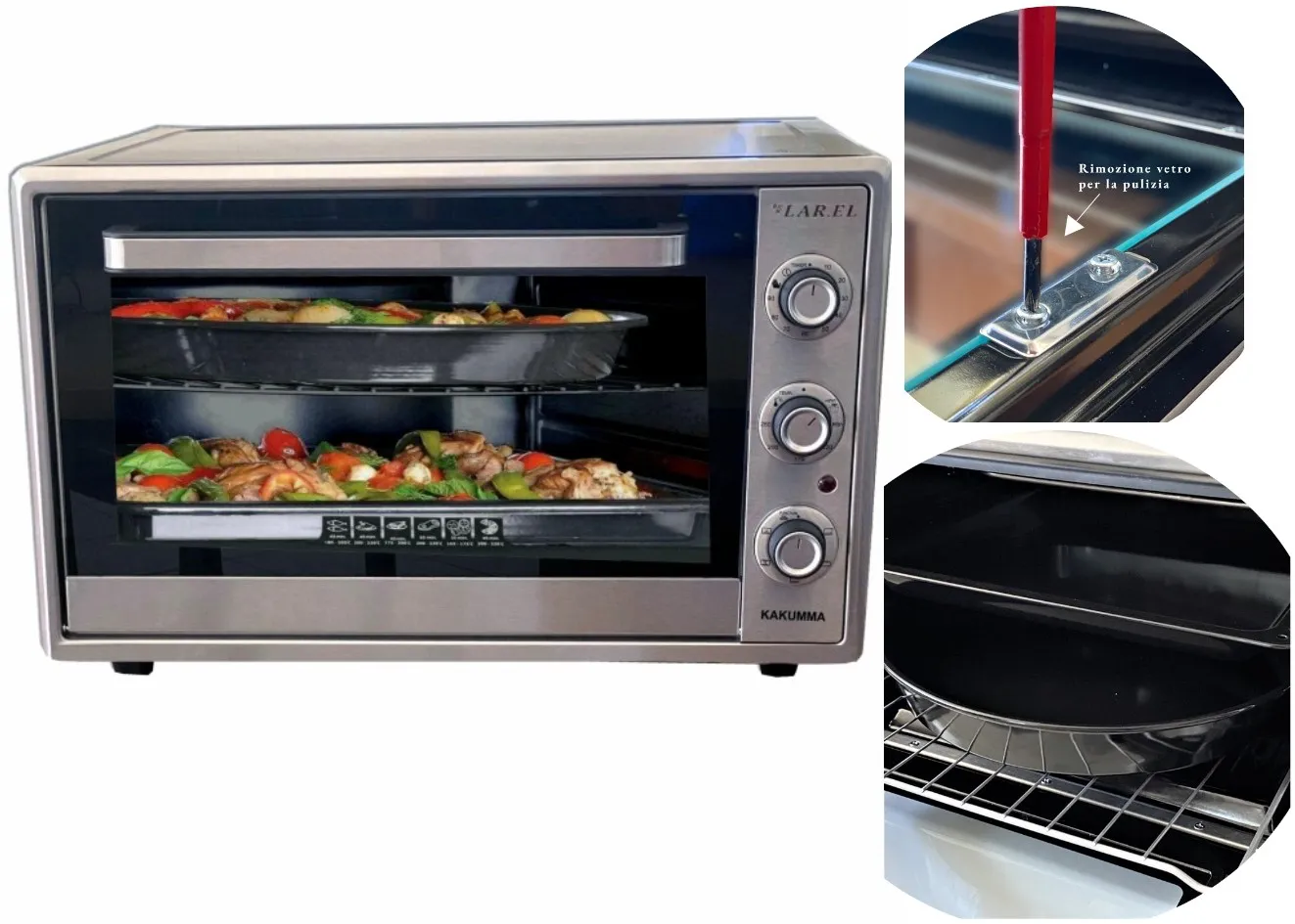 FORNETTO FORNO ELETTRICO 60LT TIMER VENTOLA LUCE 2000W KAKUMMA LAREL GRILL
