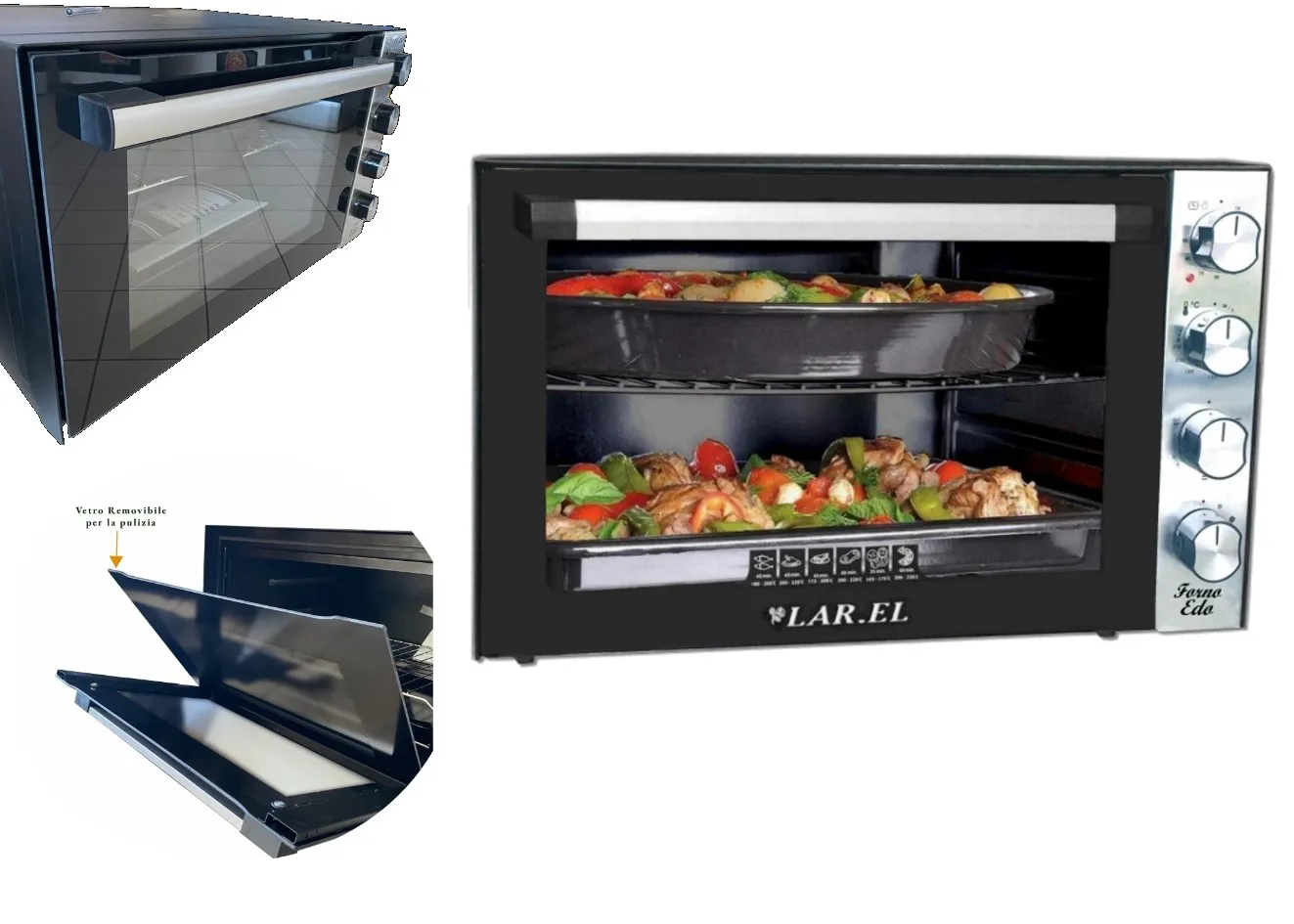 FORNETTO FORNO ELETTRICO 70Lt LAREL EDO DOPPO GRILL TIMER 2000W 2 TEGLIE