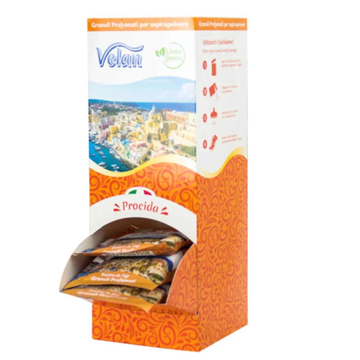 GRANULI PROFUMATI ASPIRAPOLVERE VELAN DISPENSER 25 BUSTINE PROFUMO PROCIDA