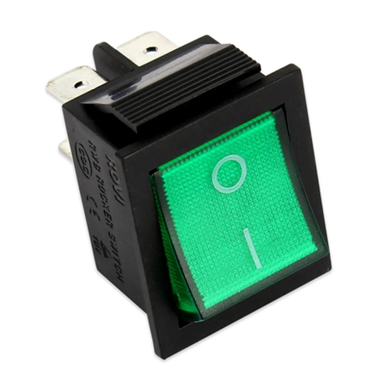 INTERRUTTORE 0-1 BIPOLARE LUMINOSO VERDE 250V 16A 4 CONTATTI UNIVERSALE 22X30MM