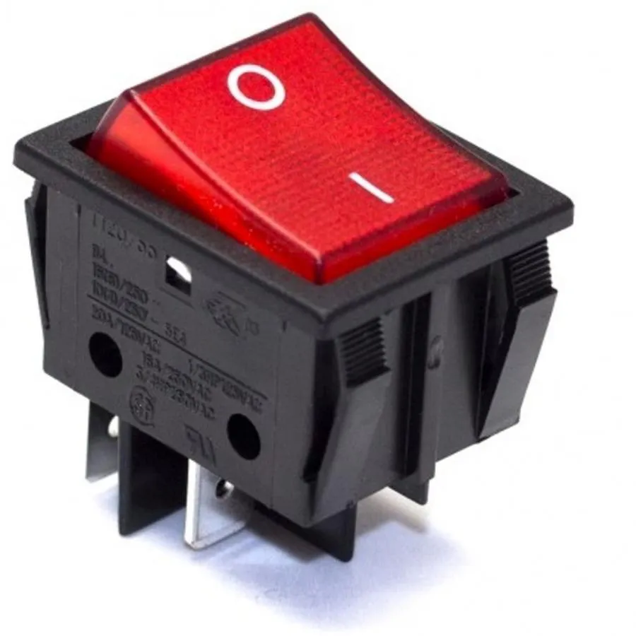 Interruttore 0-1 LUMINOSO 4 Contatti bipolare - led Rosso Vari utilizzi 30 x 22 