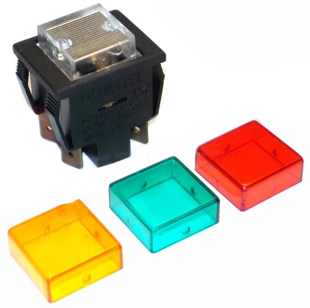 INTERRUTTORE A PULSANTE COLORI INTERCAMBIABILI ROSSO VERDE GIALLO 4C 30X22MM