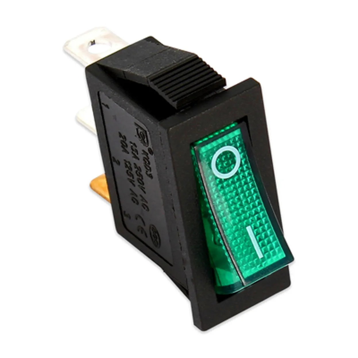 INTERRUTTORE LUMINOSO VERDE O - 1 11X30 220V 16Amp UNIPOLARE 3 C UNIVERSALE