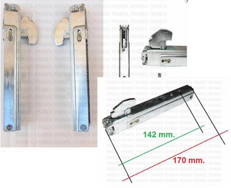 KIT 2PZ CERNIERE PORTA FORNO PORTA LEGGERA 170 x 23 interasse 142mm ELBA DE LONG