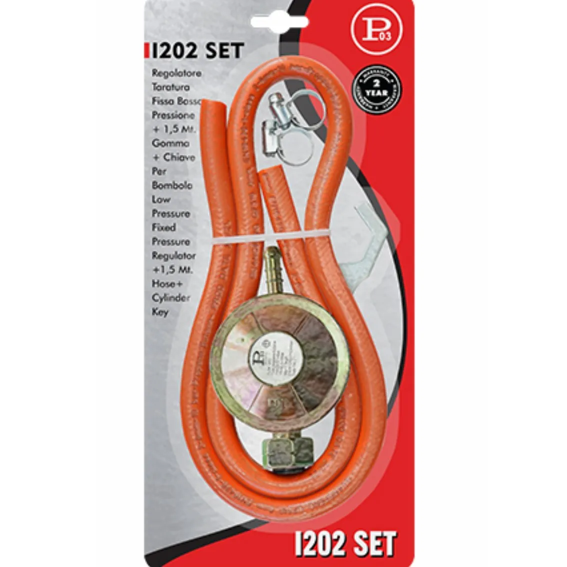 KIT REGOLATORE TARATURA FISSA STUFA A GAS BOMBOLA CON TUBO 1,5M   FASCETTE
