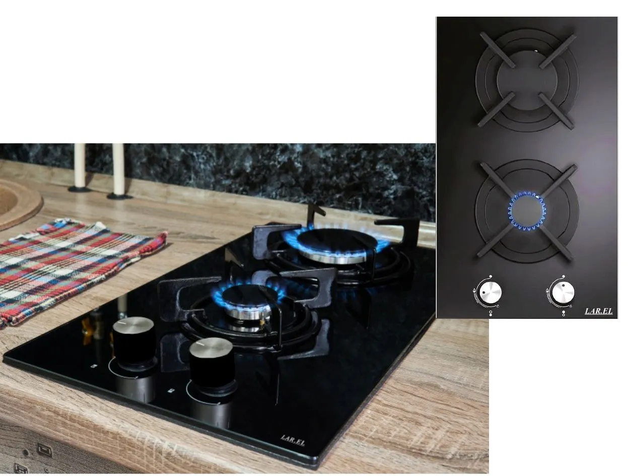 PIANO COTTURA 2 FUOCHI A GAS PIANO VETRO CERAMICA LAREL GRIGLIE GHISA SICURGAS