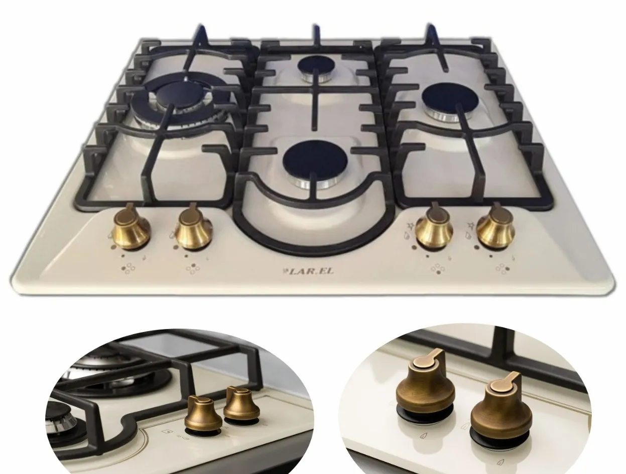 Piano Cottura 4 FUOCHI A GAS LAREL SABBIA AVENA 60 cm SICURGAS GRIGLIE GHISA