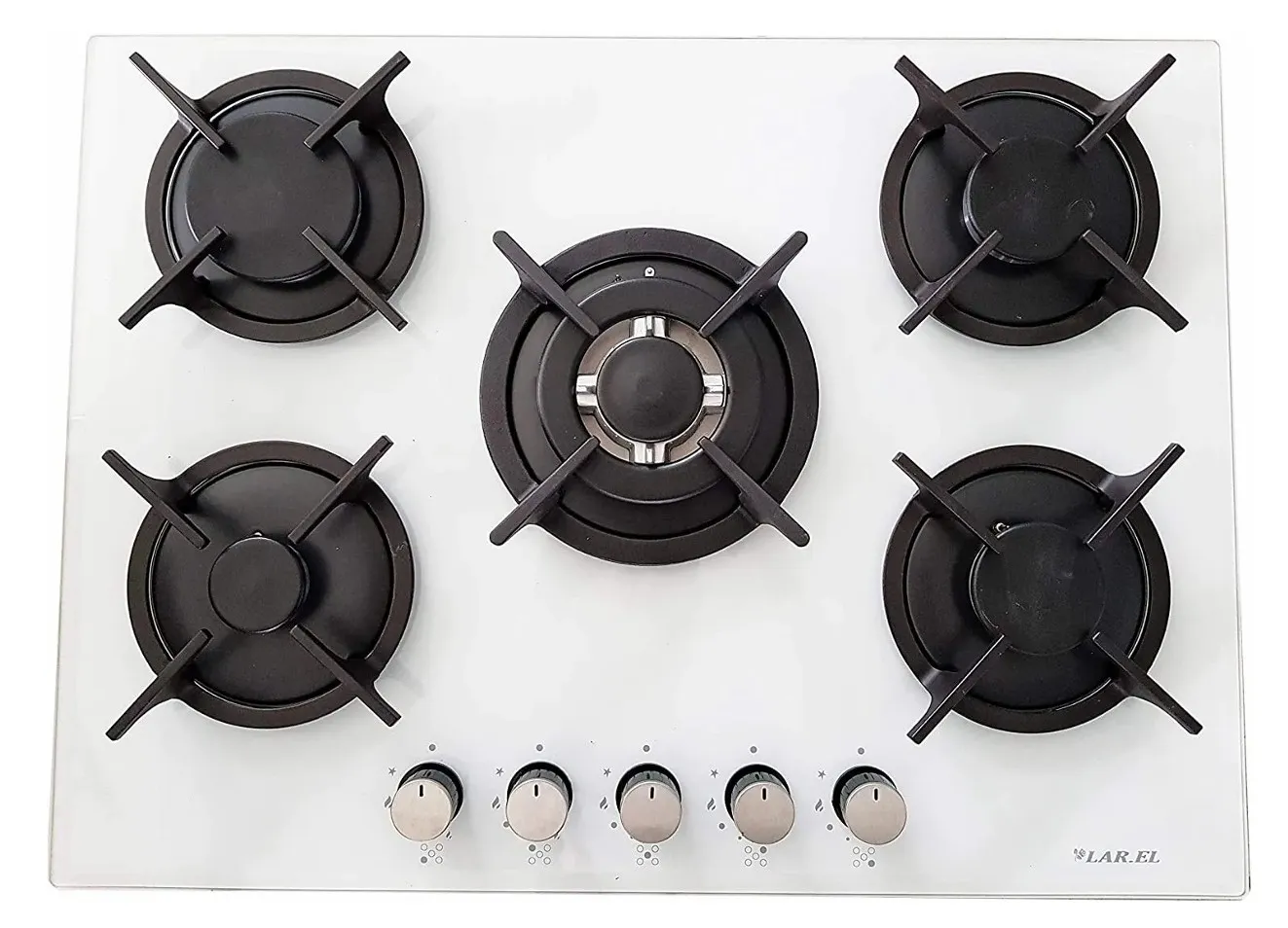 PIANO COTTURA 70 CM INCASSO PIANO VETRO TRIPLA CORONA PIEZO 5 FUOCHI GAS LAREL