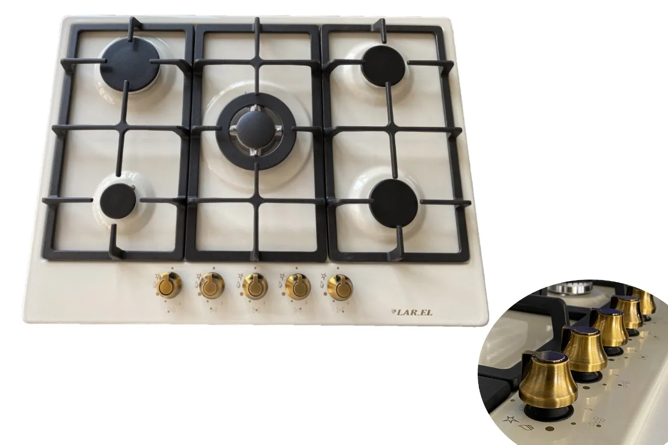 PIANO COTTURA A GAS INCASSO 70 CM 5 FUOCHI TRIPLA CORONA FRONTALI AVENA SABBIA