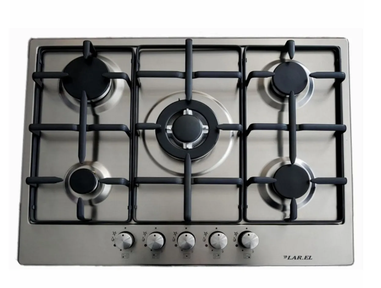 PIANO COTTURA INCASSO 70CM 5 FUOCHI A GAS TRIPLA CORONA GRIGLIE GHISA LAREL
