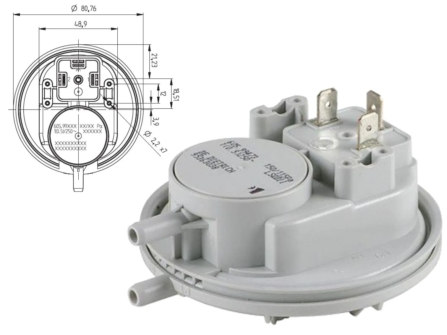 PRESSOSTATO DIFFERENZIALE HUBA 59 PASCAL 605 ARIA E FUMI STUFA A PELLET QLIMA