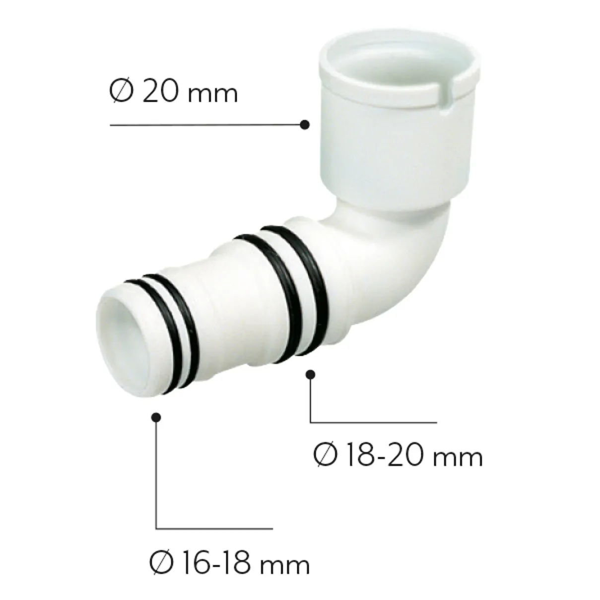 RACCORDO GOMITO SCARICO CONDENSA CLIMATIZZATORE 16/18 18/20mm
