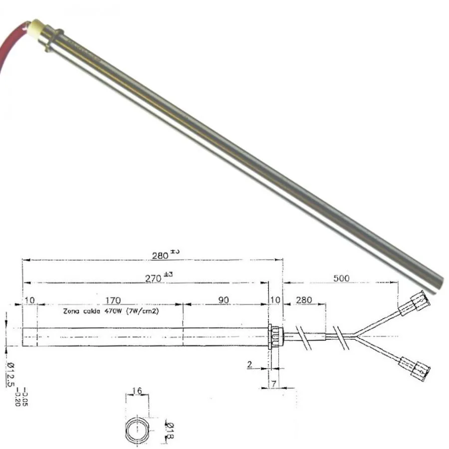 Resistenza accensione stufe a pellet 12,5mm 28cm 470w EdilKamin italiana camini