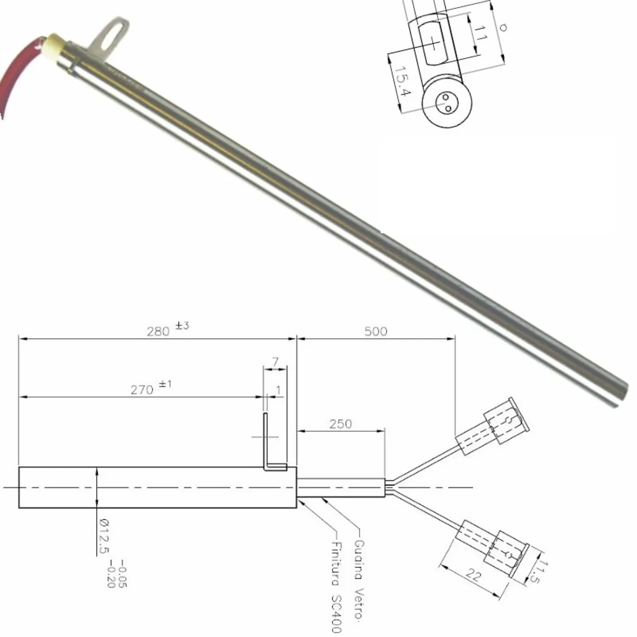 Resistenza accensione stufe a pellet d.12,5mm lung 28cm EDILKAMIN ITALIANA CAMIN