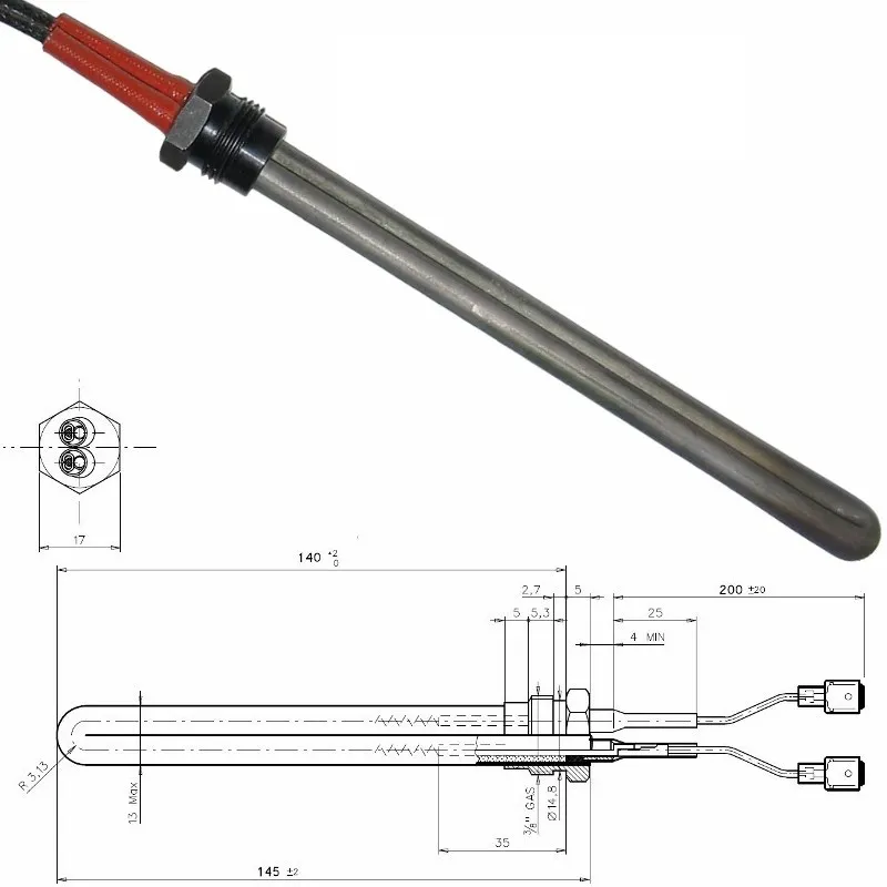 RESISTENZA CANDELETTA ACCENSIONE STUFA A PELLET PALLADIO - 250 WATT L.145MM