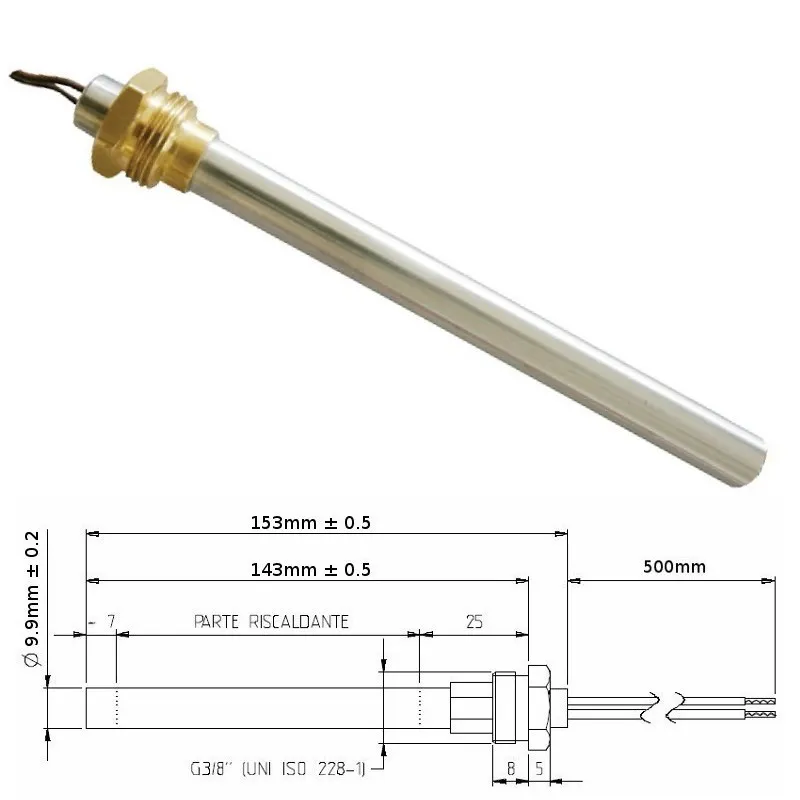 Resistenza Candeletta Stufe a Pellet 3/8 250W 153mm MBZ KLOVER 143mm battuta