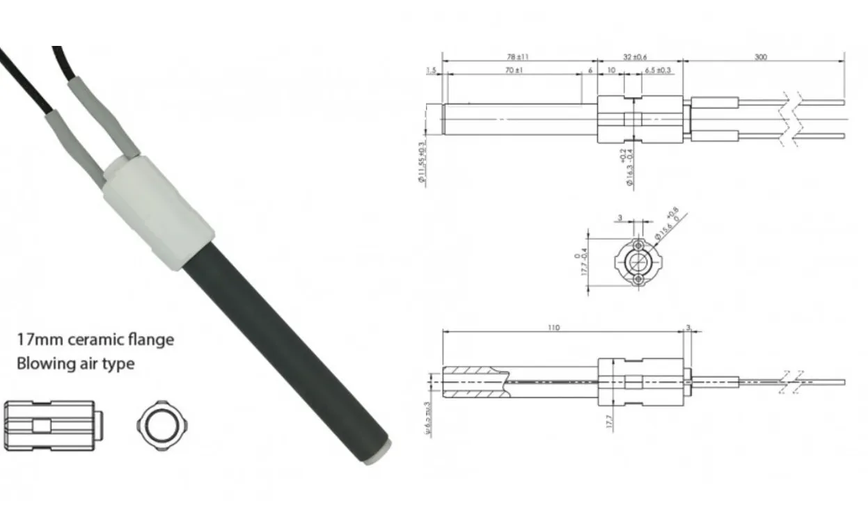 RESISTENZA CERAMICA ACCENSIONE STUFE A PELLET ECOTECK EDILKAMIN RAVELLI L.113MM