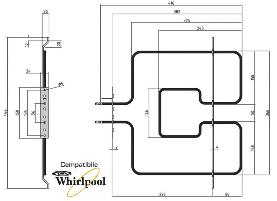 RESISTENZA GRILL CIELO FORNO WHIRLPOOL 1400 WATT 480121104179 COMPATIBILE