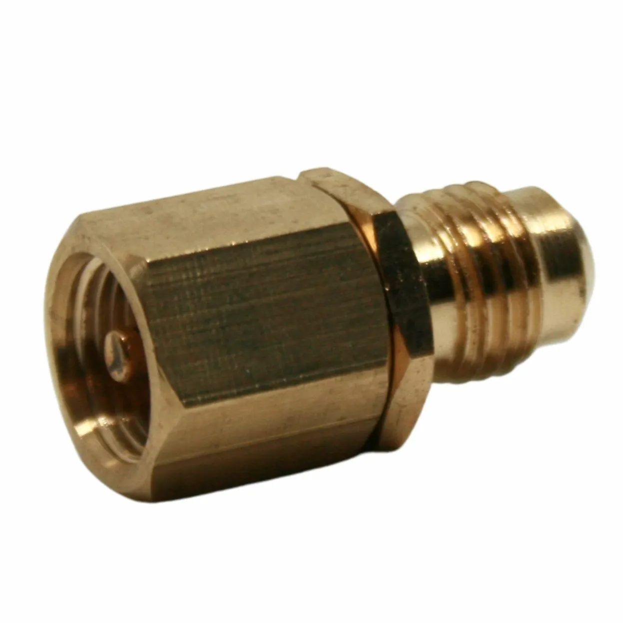 RUBINETTO ADATTATORE BOMBOLA GAS R600 A OTTONE GIREVOLE 7/16 USCITA TUBO 1/4