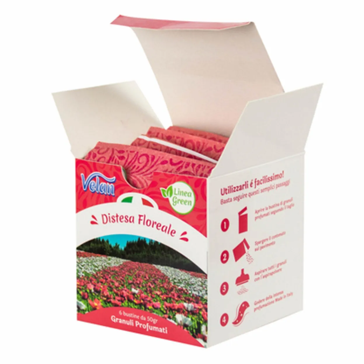 SCATOLA 6 buste da 50gr. GRANULI CRISTALLI PROFUMATI AI FIORI PER ASPIRAPOLVERE