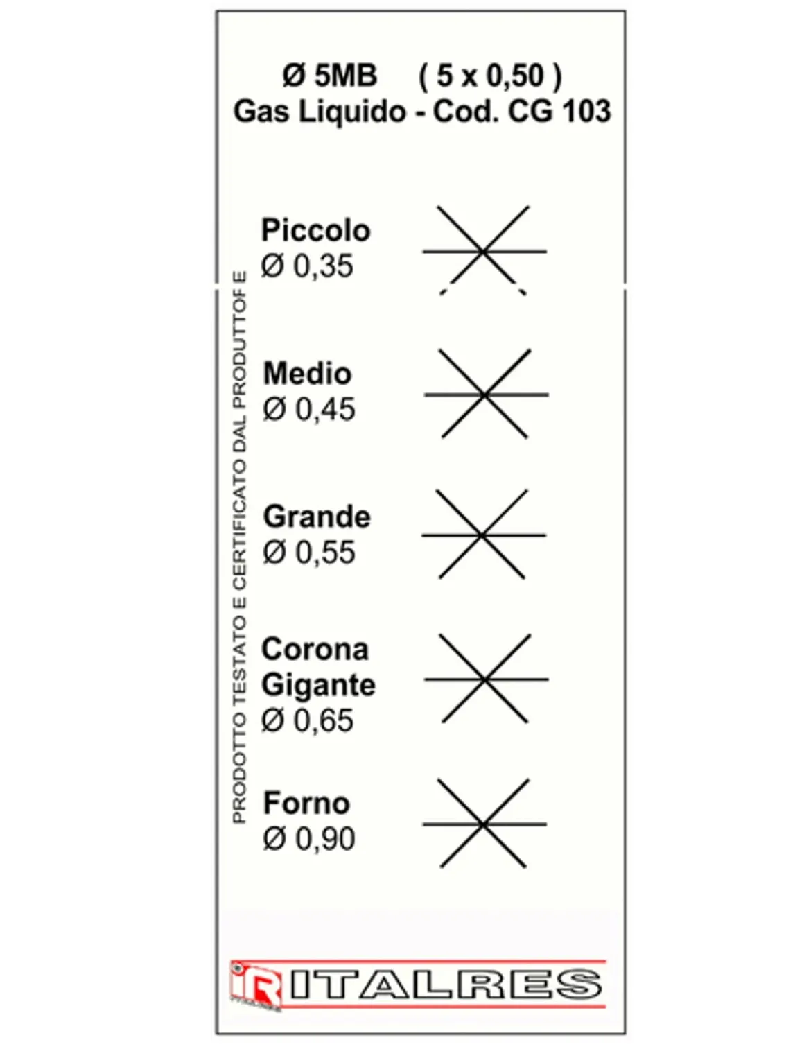SERIE 5PZ UGELLI SPRUZZI 5 MB GPL PROPANO FORNELLI CUCINE UNIVERSALE PASSO 5MB