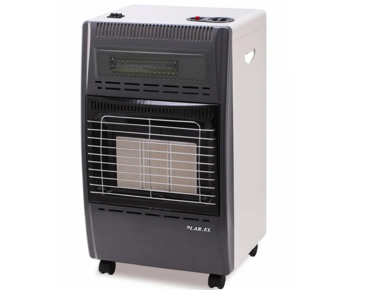 STUFA A GAS INFRAROSSI CON PORTA BOMBOLA GPL NERO - BIANCO TERMO VENTILATA LAREL