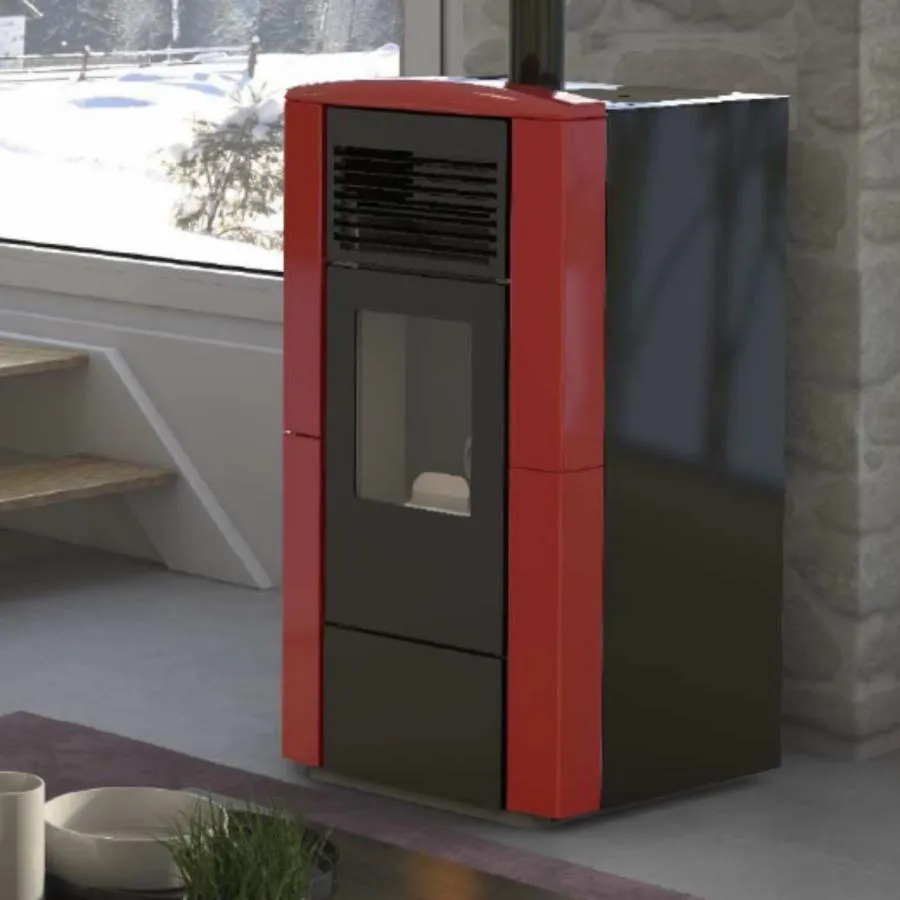 Stufa a Pellet DARIA 8kw MAIOLICA scarico posteriore e superiore COLORE ROSSO