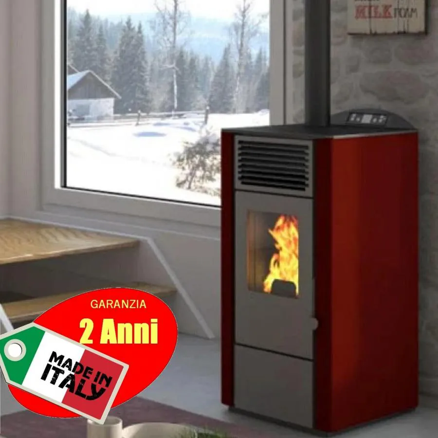 Stufa a Pellet Lory 8 / 9 kw Scarico Pos e Sup COLORE ROSSO