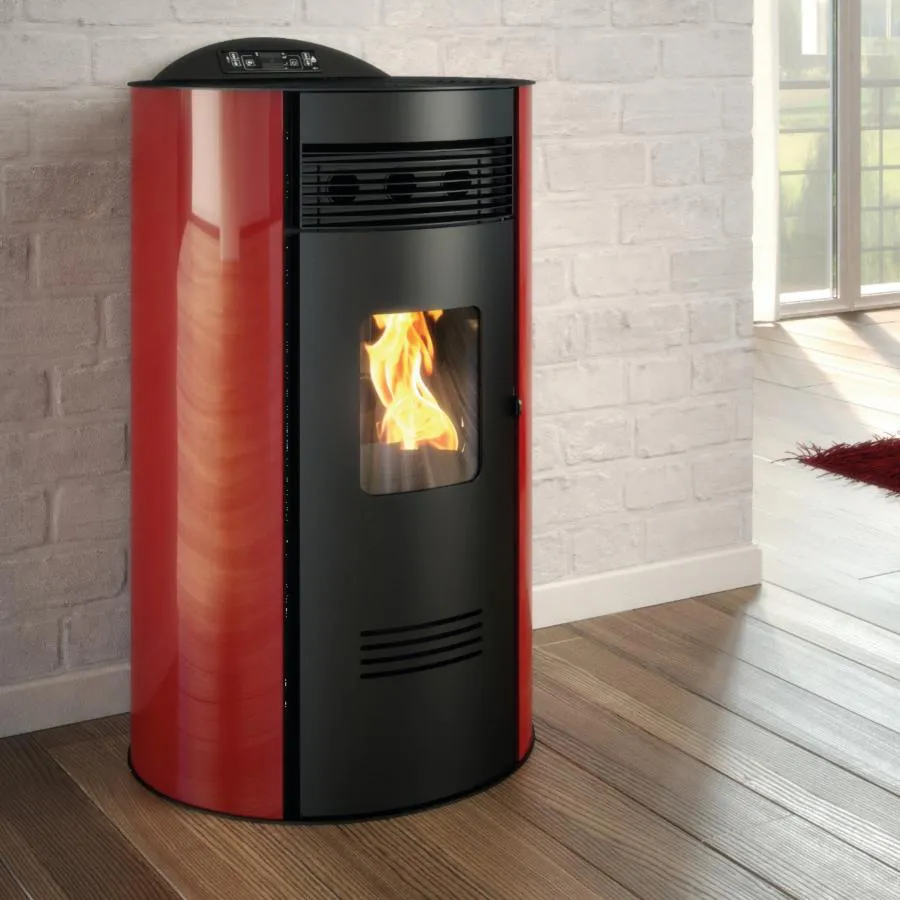 Stufa a Pellet Tonde' 10Kw Scarico Superiore e Posteriore COLORE ROSSO