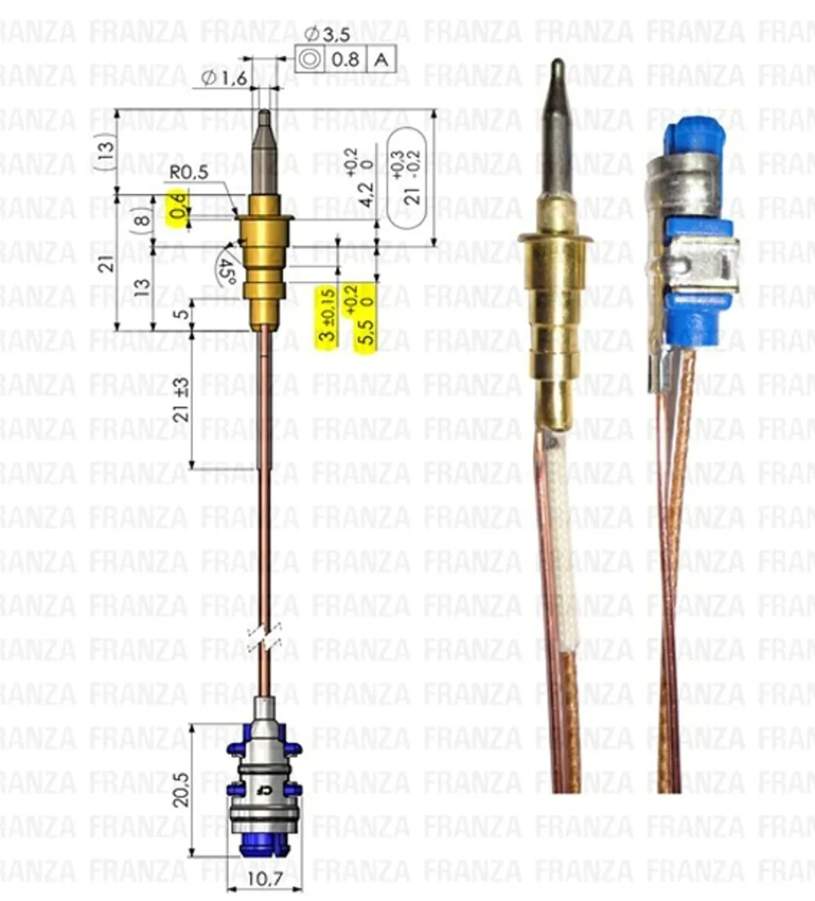 TERMOCOPPIA GAS FUOCHI PIANI COTTURA ELECTROLUX REX Sonda 52cm