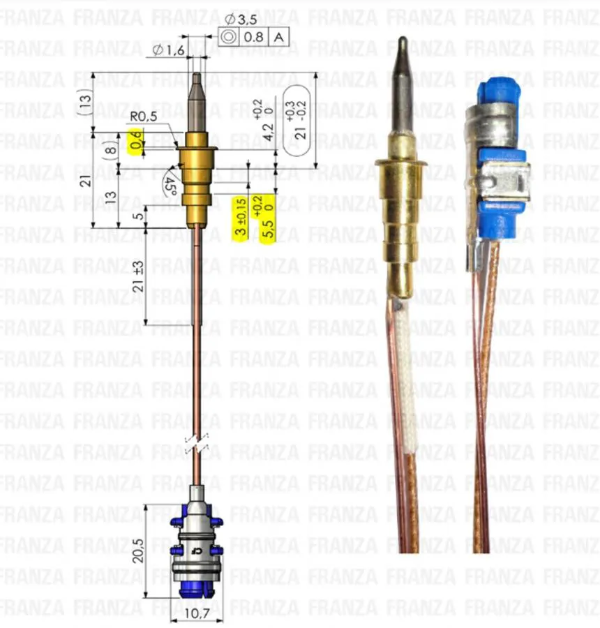 TERMOCOPPIA SICURGAS ATTACCO JACK ELECTROLUX REX PIANO COTTURA 75cm Originale