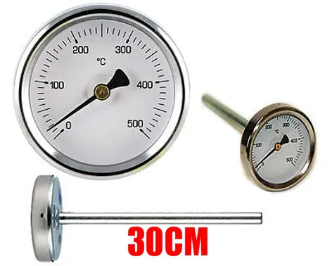 TERMOMETRO FORNI A LEGNA - BARBECUE E FUMI 0 - 500GR con sonda rigida da 30 cm -
