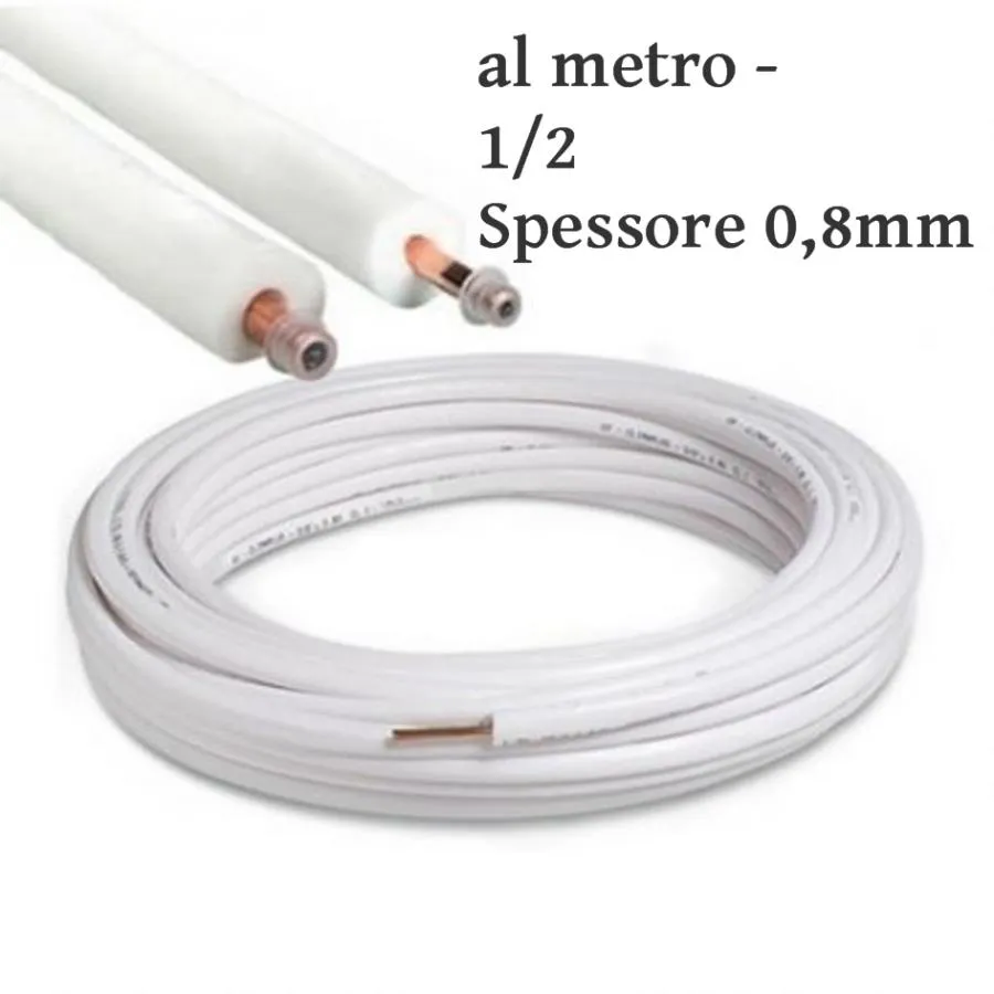 TUBO RAME COIBENTATO CLIMATIZZATORI CONDIZIONATORI 1-2 Spessore 0,8mm - al metro
